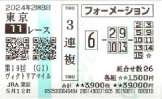波乱のヴィクトリアマイルで4万3750円の万馬券的中（画像はファン提供）